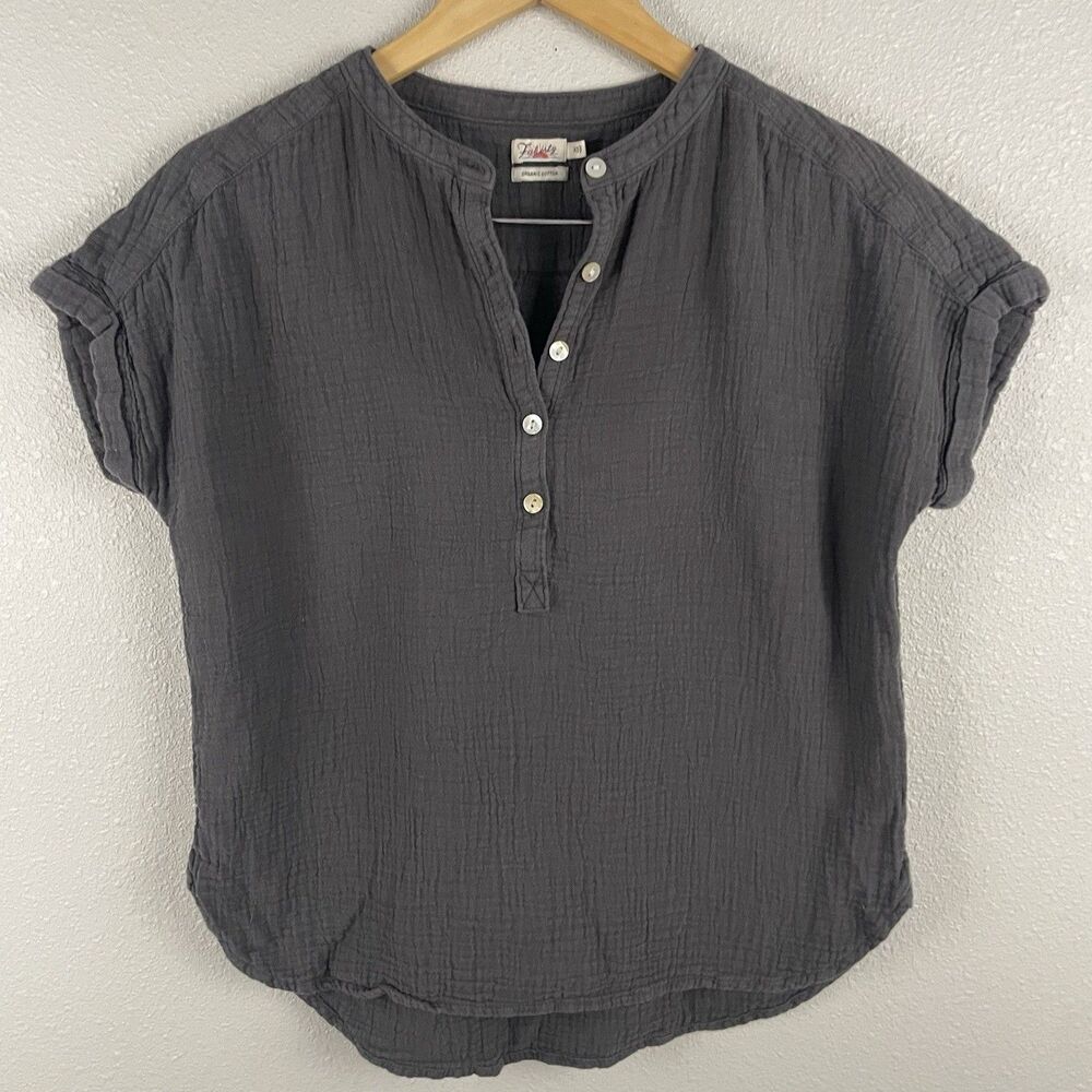 Faherty Womens XS Gray Dream Cotton Gauze Desmond Top Organic Cotton